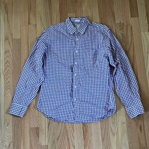 J Crew Shirt Mens Medium Purple White Check Tailored Fit Button Up Casual Cotton